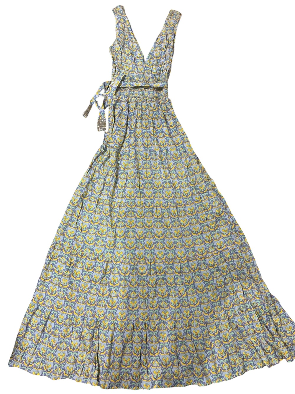 Natural life size S Lightweight Patterned Maxi Skirt in Blue, Yellow & Green